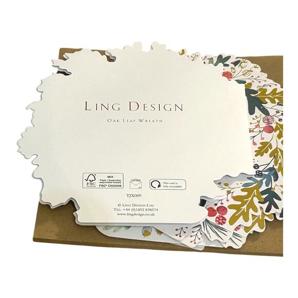 Set of 6 Christmas Cards with Message Brown Envs Ling Design Oak Leaf Wreath - Picture 3 of 4